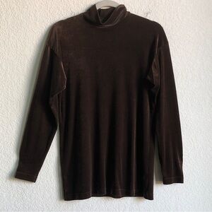 Sno Skins Vintage Velvet Mock Turtleneck Long Sleeve Tunic Top Chocolate Brown